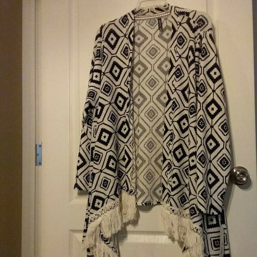 Massini black & white print cardigan 1X Plus size